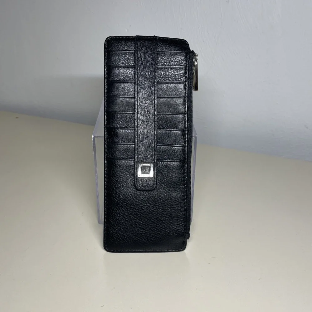 LODIS Black Julia Long Stacker Organizer Leather ID Card, RFD  Zip Top Wallet